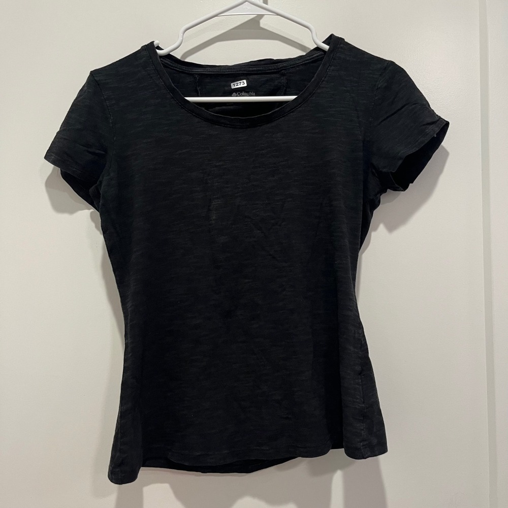 Columbia Womens XS Black Slub Knit Ruched Back Short Sleeve T-Shirt Activewear